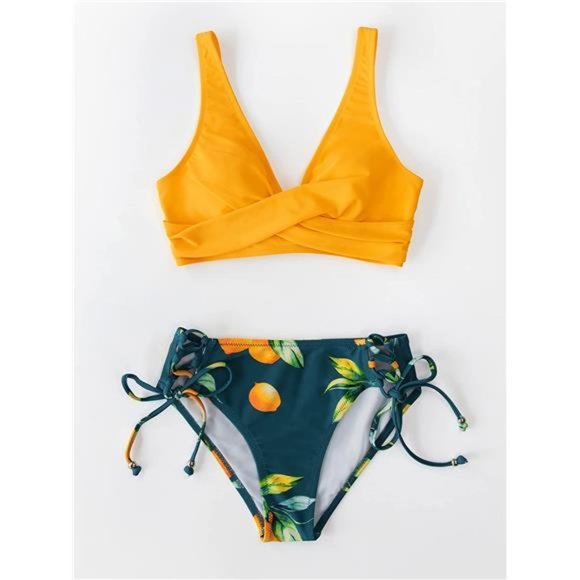 Women's Bikini Swimsuit Front Cross Lace Up Two Piece Bathing Suit - Picture 5 of 6